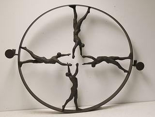 Vintage Patinated Iron Figural Wheel In The