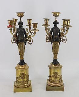 A Fine Pair Of Antique Gilt & Patinated Bronze
