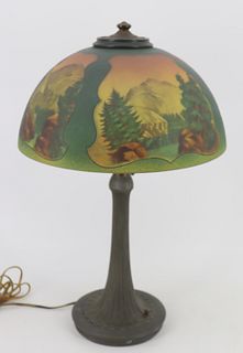 HANDEL. Table Lamp With Reverse Painted
