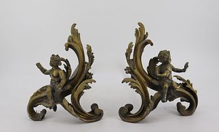 An Antique Pair Of Patinated Bronze Figural