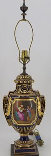 Royal Vienna Style Porcelain Urn Form Lamp.