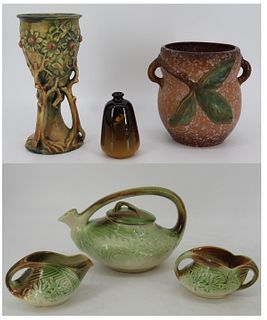 WELLER & Mc Coy Lot Of 3 Porcelain Vases & A  Tea