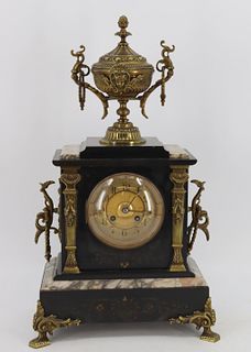 Bronze Mounted Marble Mantle Clock.