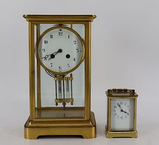 2 Antique Gilt Metal Carriage Clocks.