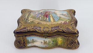 SEVRES. Large Hand Painted Porcelain Vanity Box