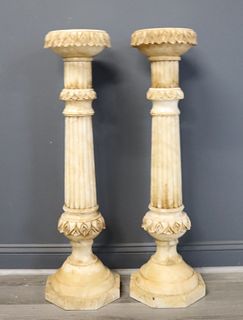 An Antique Pair Of Marble / Alabaster Carved &