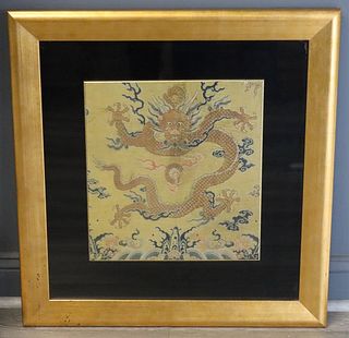 18th C Embroidered Kesi Panel of a Dragon.