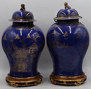 Pair of Chinese KangXi Gilt Decorated Blue Vases.