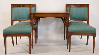Antique Leathertop Card Table & 4 Chairs.