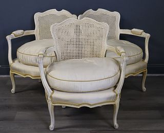 Lot Of 3 Louis XV Style Caned & Downfilled Chairs