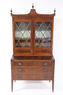 Antique Mahogany Sheraton Style Secretary Bookcase