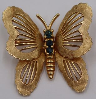 JEWELRY. Signed 14kt Gold & Colored Gem Butterfly