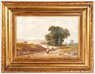 Manner of David Cox Sr. "Leaving Town",19th C. Oil