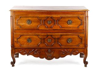 19th C. French Walnut Two Drawer Commode