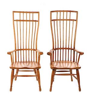 Pair of Rare Oak Windsor Chairs w/ Tall Backs