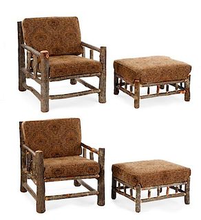 Pair of Old Hickory Armchairs w/ Ottomans (4 PCS)