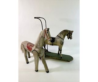 Two Childs Wood Toy Horses Circa 1890
