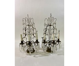 Pair of Brass and Crystal Sconces