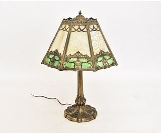 Slag Glass and Metal Table Lamp