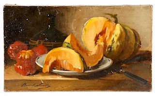 Brunel Neuville, Still Life with Melon, O/C Signed
