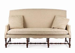 Contemporary Burlap Upholstered Settee