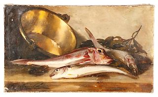 Brunel Neuville, French Still Life w/ Fish, Signed