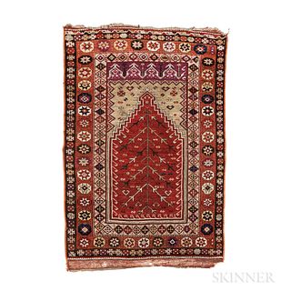 Kirshehir Prayer Rug, Turkey, c. 1850, 4 ft. 10 in. x 3 ft. 4 in.

Provenance: The James Way and Raymond Rosenberg Collection.