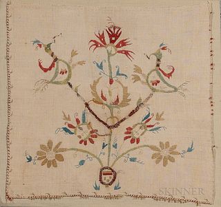 Skyros Silk Embroidery, Greece, 18th century, 17 in. x 18 in.