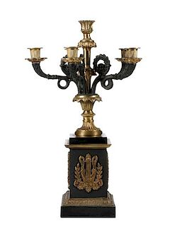 Empire Style Patinated & Gilt Bronze Candelabra