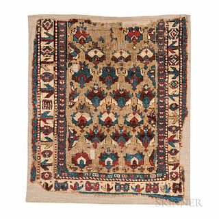South Caucasian Rug Fragment, early 19th century, mounted, 3 ft. 3 in. x 2 ft. 9 in.