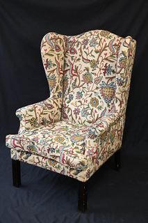 Crewelwork Upholstered Wing Chair