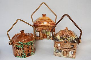 Three English Cottage Ware Biscuit Jars