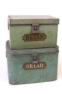 Two Painted Tin Bread Boxes