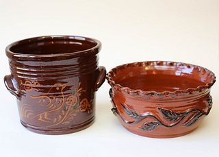 Foltz Redware Bowl and Crock