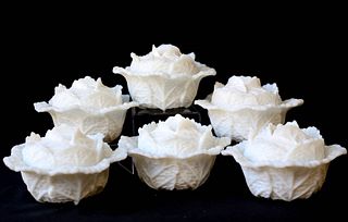 Six Milk Glass Cabbage Dishes