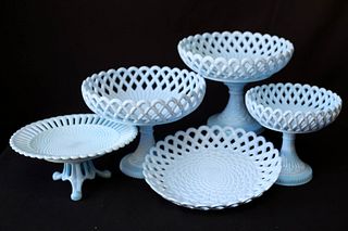 Blue Opaline Compotes and Dish