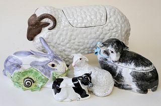 Five Porcelain Animal Containers