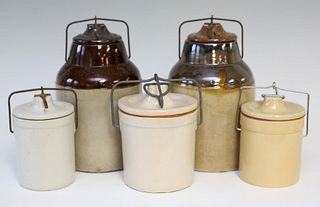 Five Stoneware Canisters
