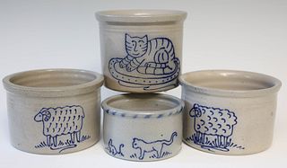 Four Eldreth Pottery Stoneware Crocks