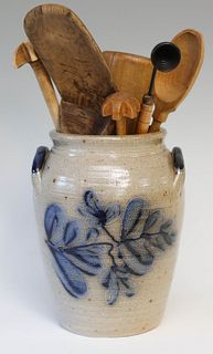 Eldreth Pottery Stoneware Crock and Utensils