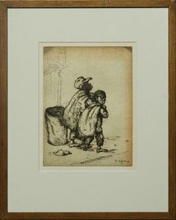 Knute Heldner (1877-1952, Swedish/Louisiana), "Street Urchins," 1933, etching, signed and dated in the plate lower right, presented in a wood frame, H