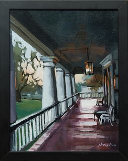 David Lloyd (Virginia/Texas), "Porch of Houmas House," 2009, acrylic on canvas, signed and dated lower right, presented in a black frame, Jean Bragg g