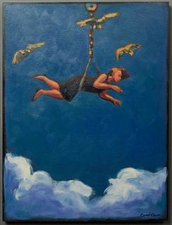 Carol Aust (California), "Flight," 21st c., acrylic on panel, signed lower right, unframed, H.- 24 in., W.- 18 in.