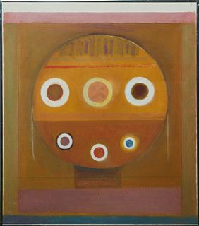 Althea Dodson Tanner (1918-2014, New Orleans), "Boola Boola," 1980, oil on canvas, signed and dated en verso, presented in a silver modern frame, H.- 