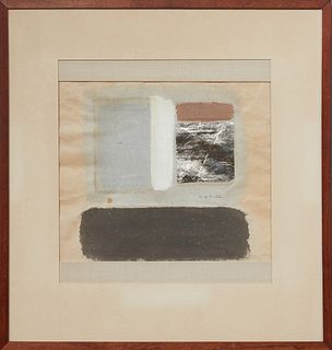 Shearly Grode (1925-2003, New Orleans), "Abstract Composition", 20th c., mixed media on paper, signed mid-right, presented in a wood frame, H.- 12 1/2