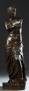 Venus de Milo, 20th c., patinated bronze, stamped on base verso "F. Barbedienne, Fondeur" and with side stamp "Reduction Mechanique A. Collas", H.- 38