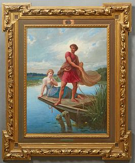 Attributed to Henri Pierre Picou (1824-1895, France), "The Lovers," 19th c., oil on canvas, unsigned, presented in a William Kent style frame, with ar