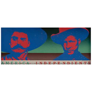 ARNOLD BELKIN, Zapata y Sandino, Signed, Intervened serigraph without print number, 14.8 x 36.2" (37.8 x 92 cm)