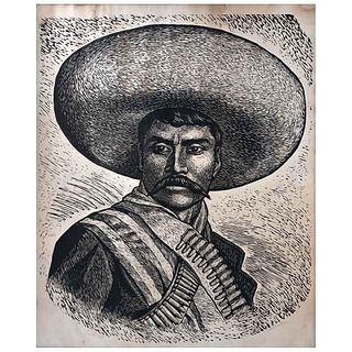 LEOPOLDO MÉNDEZ, Emiliano Zapata, Signed, Woodcut without print number, 33.4 x 27.5" (85 x 70 cm)