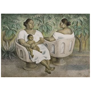 FRANCISCO ZÚÑIGA, Yucatecas en el parque, Signed and dated 1986, Lithography in six colors p.a. 8 / 15, 22 x 29.9" (56 x 76 cm), Certificate